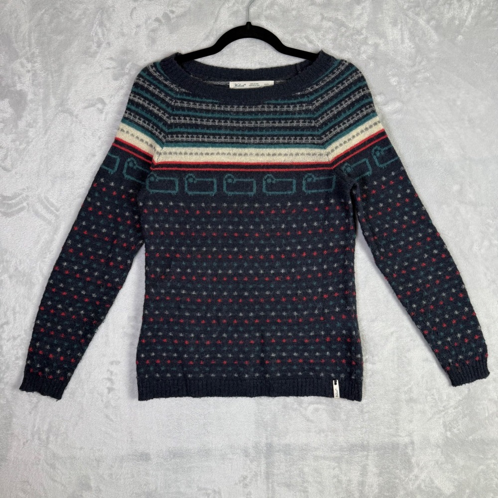 Woolrich Sweater Womens XS Deep Blue Sea Fair Isle Sheep Wool Mohair Blend Kni